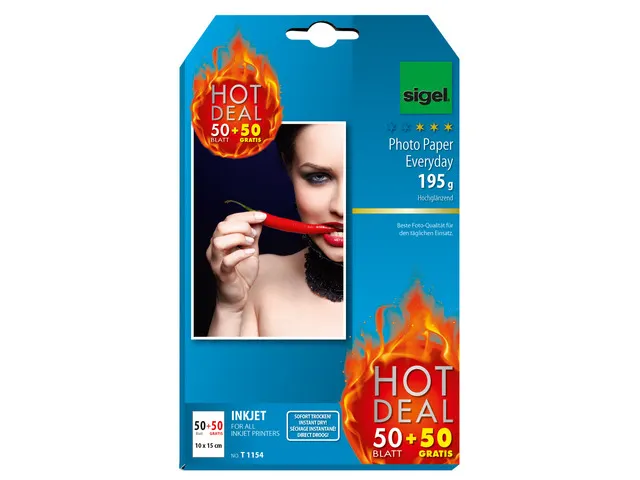 inkjetfotopapier Sigel 10x15cm wit hoogglans 195 gram 50+50 vel gratis
