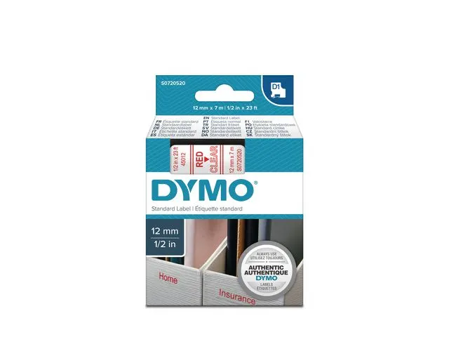 D1 labeltape 12 mm Rood op transparant 45012