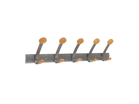 PMV5 wandkapstok met 5 dubbele haken metaalgrijs / licht hout