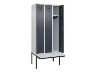 locker met bank,HxBxD 2120x900x815mm,3vak,vak B 300mm,draaigrendel - 1