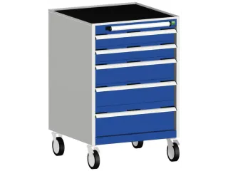 ladekast verrijdbaar 980x650x650mm 5laden romp RAL7035 front RAL5010 - 1