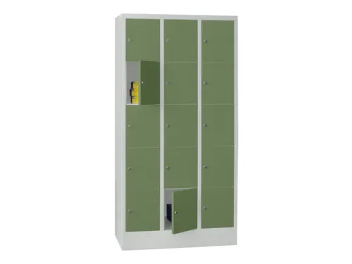lockerkast,HxBxD 1850x900x500mm,3x5vakken,RAL7035,front RAL6011
