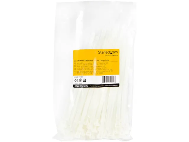 20cm Herbruikbare Kabelbinders wit nylon 100 stuks