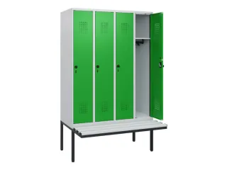locker met bank,HxBxD 1950x1200x815mm,4vak,vak B 300mm,draaigrendel - 1