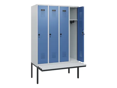 locker met bank,HxBxD 1950x1200x815mm,4vak,vak B 300mm,draaigrendel