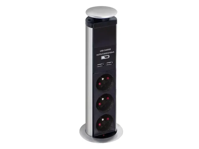 POP-UP Stekkerblok Met 3 Stopcontacten - 2 x USB - Penaarde