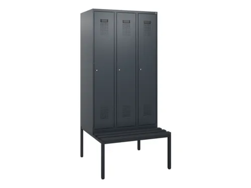 locker met bank,HxBxD 1950x900x815mm,3vak,vak B 300mm,cilinderslot