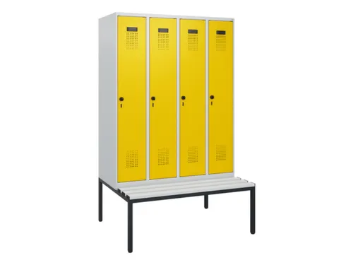 locker met bank,HxBxD 1950x1200x815mm,4vak,vak B 300mm,draaigrendel