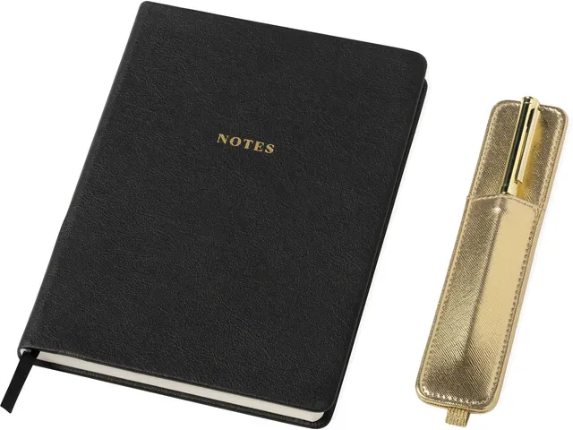 Carnet de notes avec stylo et étui ligné noir 15x20cm