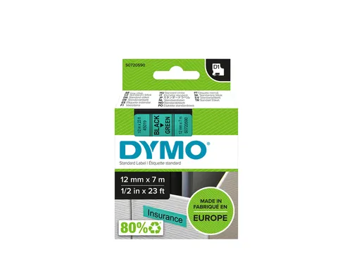 Labeltape Dymo 45019 D1 S720590 12mmx7m zwart op groen