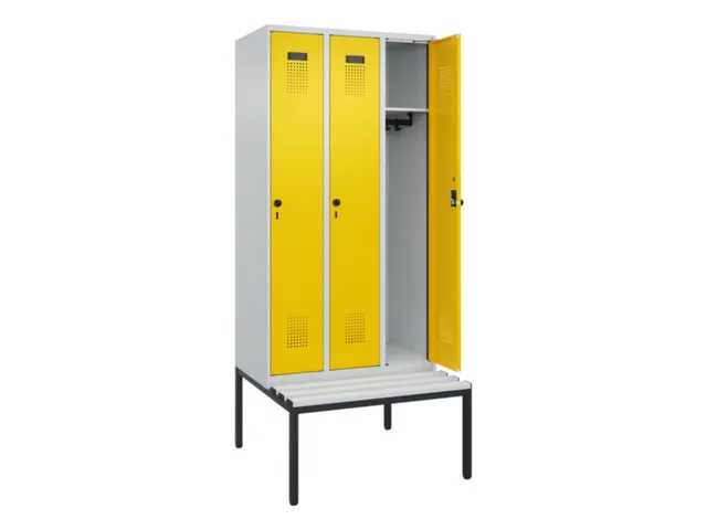locker met bank,HxBxD 2120x900x815mm,3vak,vak B 300mm,draaigrendel