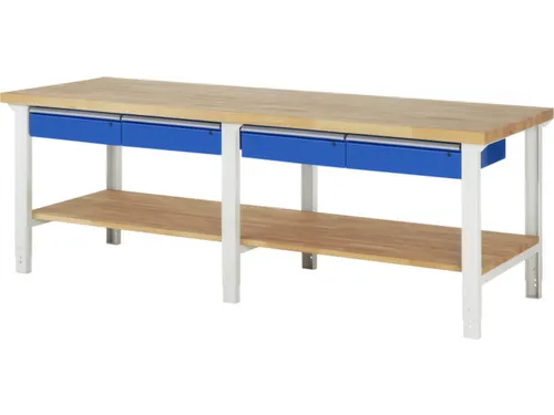 werkbank,HxBxD 790-1140x2500x900mm,beukblad,draagverm. 750kg