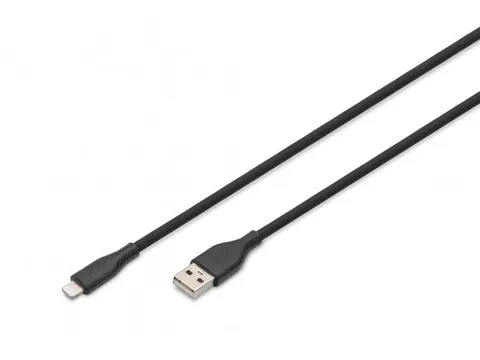 USB siliconen oplaadkabel USB-A Lightning 1m USB 2.0 12W Zwart