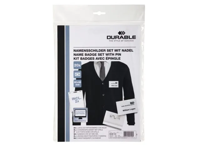 Badge Durable 8696 40x60mm épingle+insertions