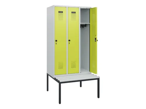 locker met bank,HxBxD 1950x900x815mm,3vak,vak B 300mm,draaigrendel