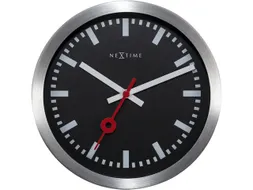Wandklok NeXtime 'Station' Ø19cm, geborsteld aluminium zwart streep