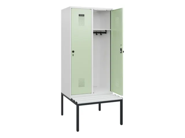 locker met bank,HxBxD 1950x800x815mm,2vak,vak B 400mm,draaigrendel
