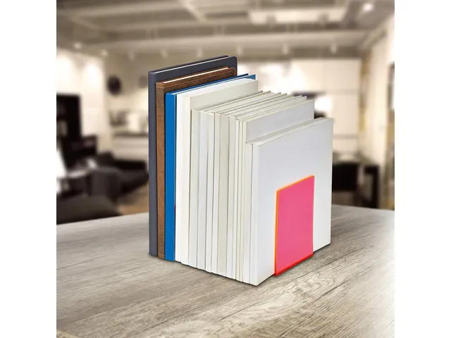 Boekensteun MAUL 10x10x13cm acryl set 2 neon rood transparant