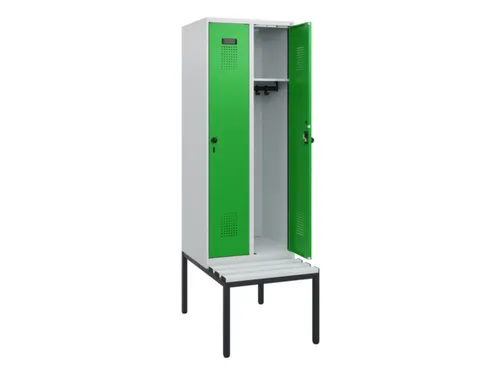 locker met bank,HxBxD 1950x600x815mm,2vak,vak B 300mm,draaigrendel