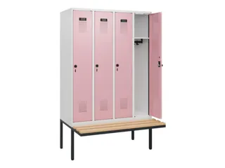 locker met bank,HxBxD 1950x1200x815mm,4vak,vak B 300mm,draaigrendel - 1