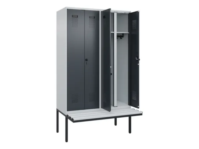 locker met bank,voor scheiding van kleding,HxBxD 2120x1200x815mm,4vak