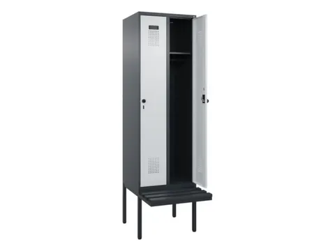 locker met bank,HxBxD 2120x600x815mm,2vak,vak B 300mm,draaigrendel