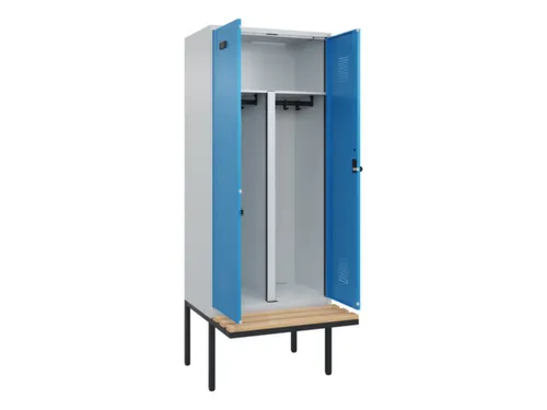 PBM-locker met bank,HxBxD 2120x800x815mm,2vak,vak B 400mm,draaigrendel