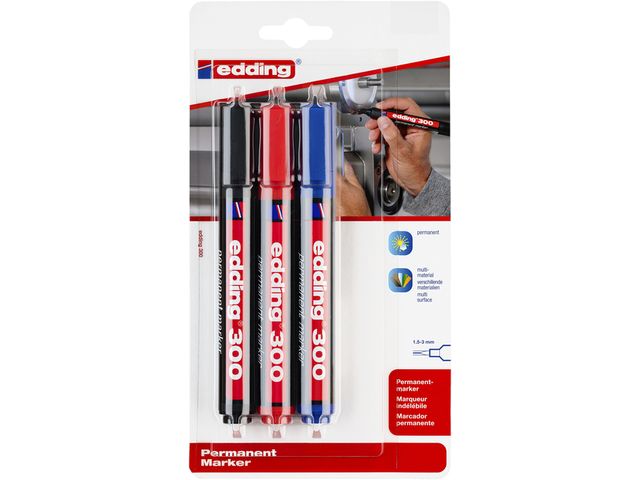 Viltstift edding 300 rond 1.5-3mm blister à 3 kleuren | ViltstiftenShop.nl