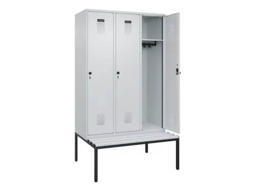locker met bank,HxBxD 2120x1200x815mm,3vak,vak B 400mm,draaigrendel