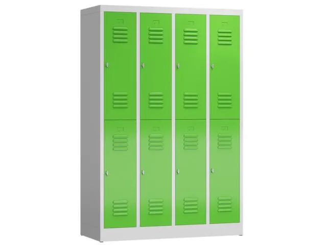 Dubbeldekse garderobekast 1800x1185x500mm 4x2vak klink RAL7035 RAL6018