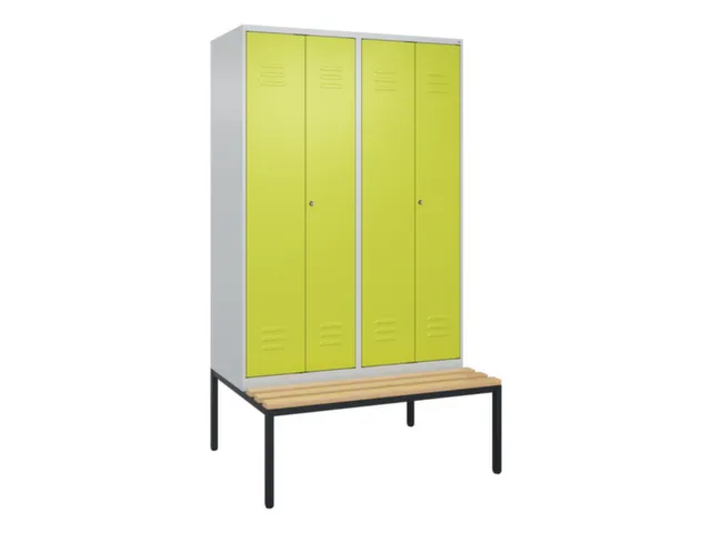 PBM-locker met bank,HxBxD 2120x1200x815mm,4vak,vak B 300mm,cil.-slot