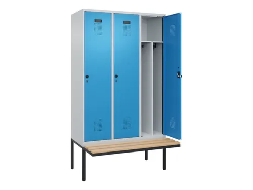locker met bank,voor scheiding van kleding,HxBxD 2120x1200x815mm,3vak