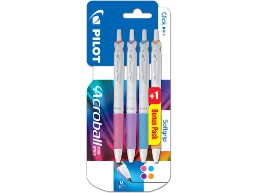 Balpen Pilot Acroball Pure White Medium punt 3+1 gratis fun kleuren