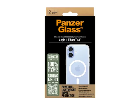 PanzerGlass HardCase Transparent w. White MagSafe iPhone 16, Hoes,