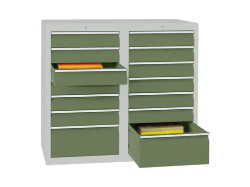 ladekast HxBxD 900x1000x500mm 14laden RAL7035 front RAL6011