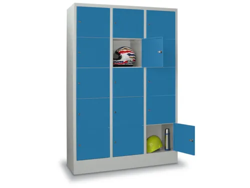 lockerkast,HxBxD 1850x1200x500mm,3x5vakken,RAL7035,front RAL5012