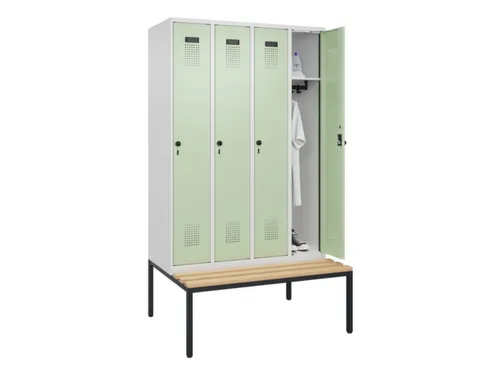 locker met bank,HxBxD 2120x1200x815mm,4vak,vak B 300mm,draaigrendel