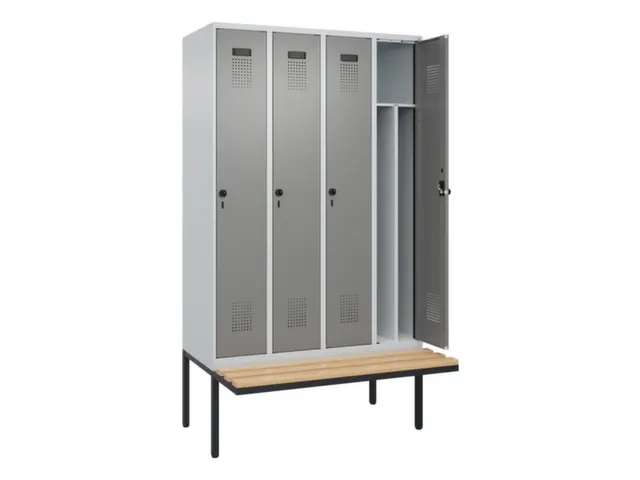 locker met bank,voor scheiding van kleding,HxBxD 2120x1200x815mm,4vak