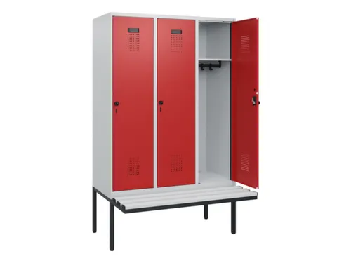locker met bank,HxBxD 1950x1200x815mm,3vak,vak B 400mm,draaigrendel