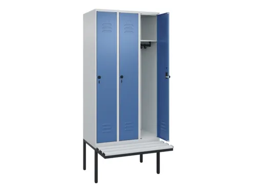 locker met bank,HxBxD 2120x900x815mm,3vak,vak B 300mm,draaigrendel