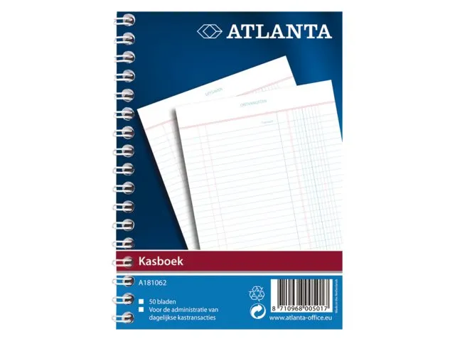 Kasboek Djois Atlanta A5 50x2vel 2x1 kolom met zijspiraal