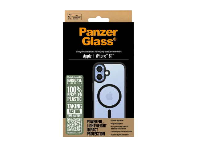 PanzerGlass HardCase Transparent w. Black MagSafe & Frame iPhone 16