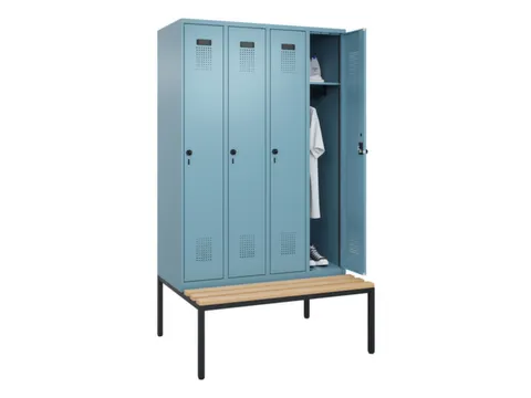 locker met bank,HxBxD 2120x1200x815mm,4vak,vak B 300mm,draaigrendel