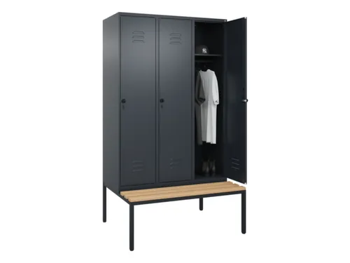 locker met bank,HxBxD 2120x1200x815mm,3vak,vak B 400mm,draaigrendel