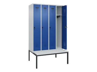 locker met bank,HxBxD 2120x1200x815mm,4vak,vak B 300mm,draaigrendel - 1