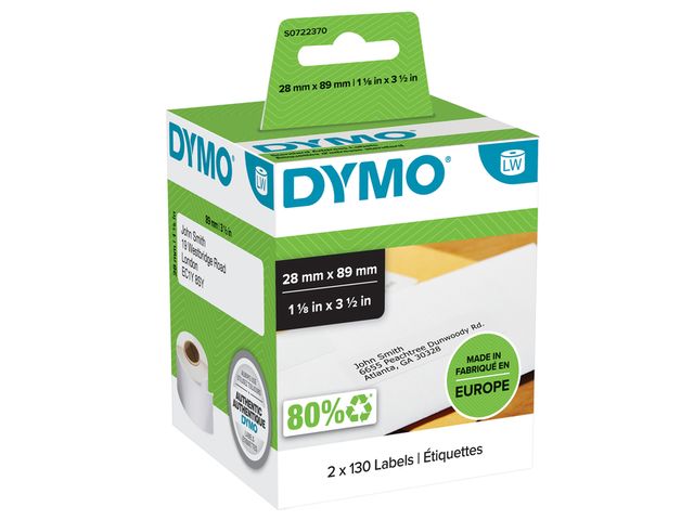 Etiket Dymo 99010 Labelprint Adreslabel 28x89mm S0722370 | LabelprinterEtiketten.nl