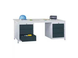 Werkplaatsbureau Bxdxh 1700x800x720mm 6laden Ral7035 Front Ral7016