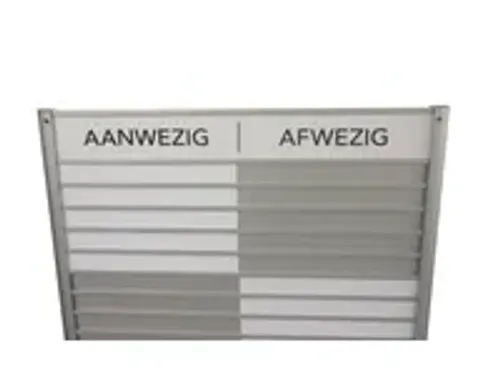 OUTLET Menoor In-Uit bord 35 namen Aluminium Aanwezig/Afwezig Wit