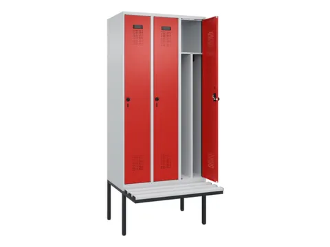 locker met bank,voor scheiding van kleding,HxBxD 2120x900x815mm,3vak
