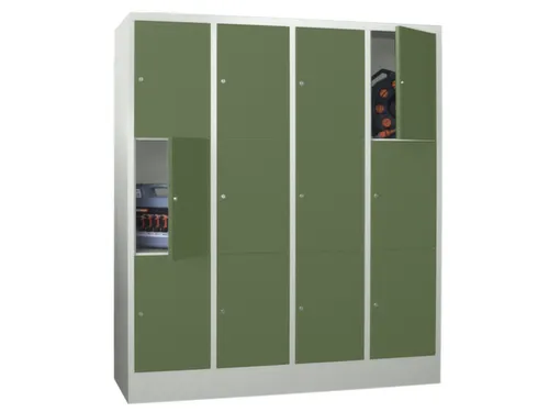 lockerkast,HxBxD 1850x1600x500mm,4x3vakken,RAL7035,front RAL6011
